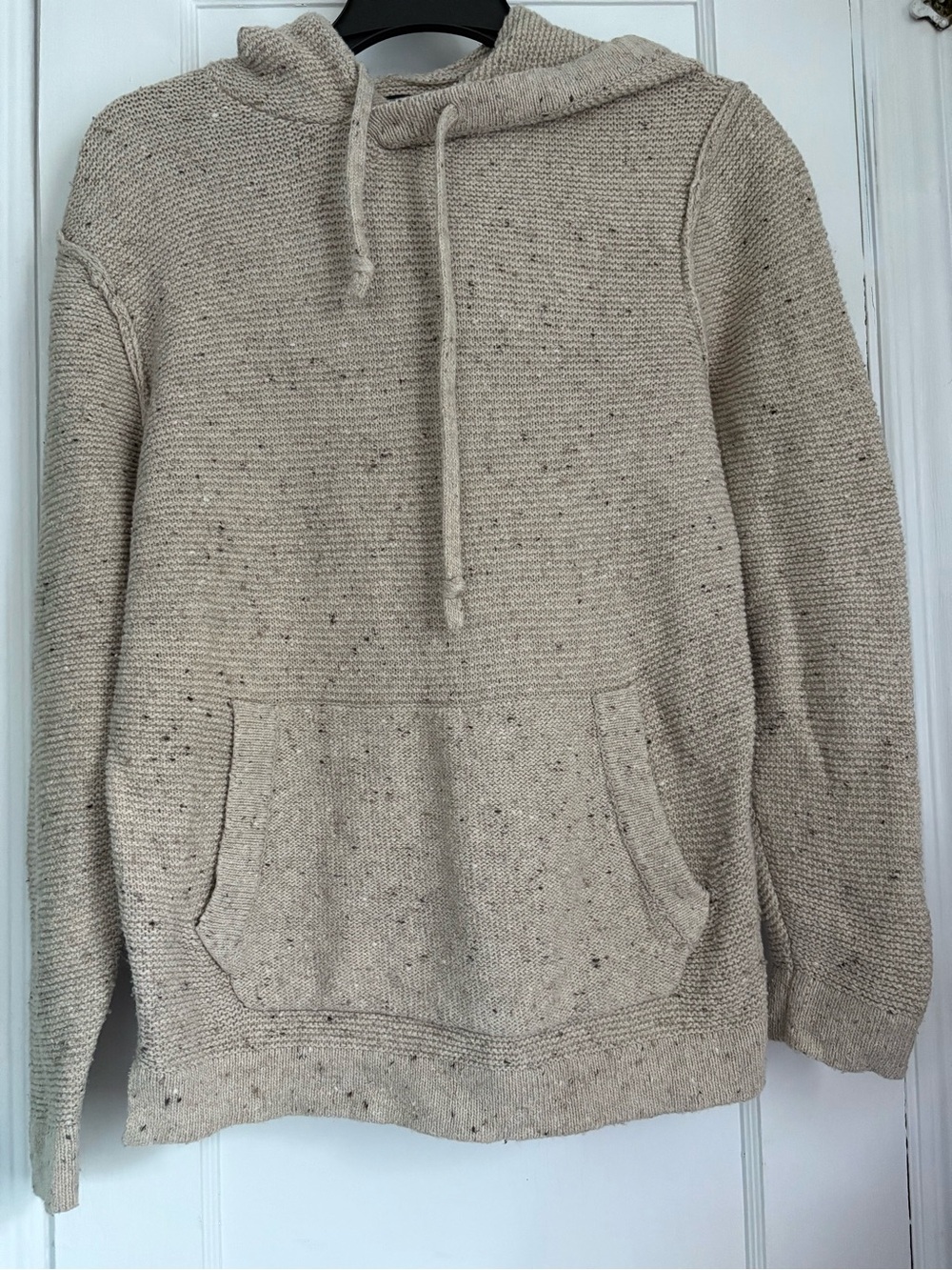 American Eagle Speckled Beige Knit Hoodie Sweater Pullover Kangaroo Pocket Sz: M